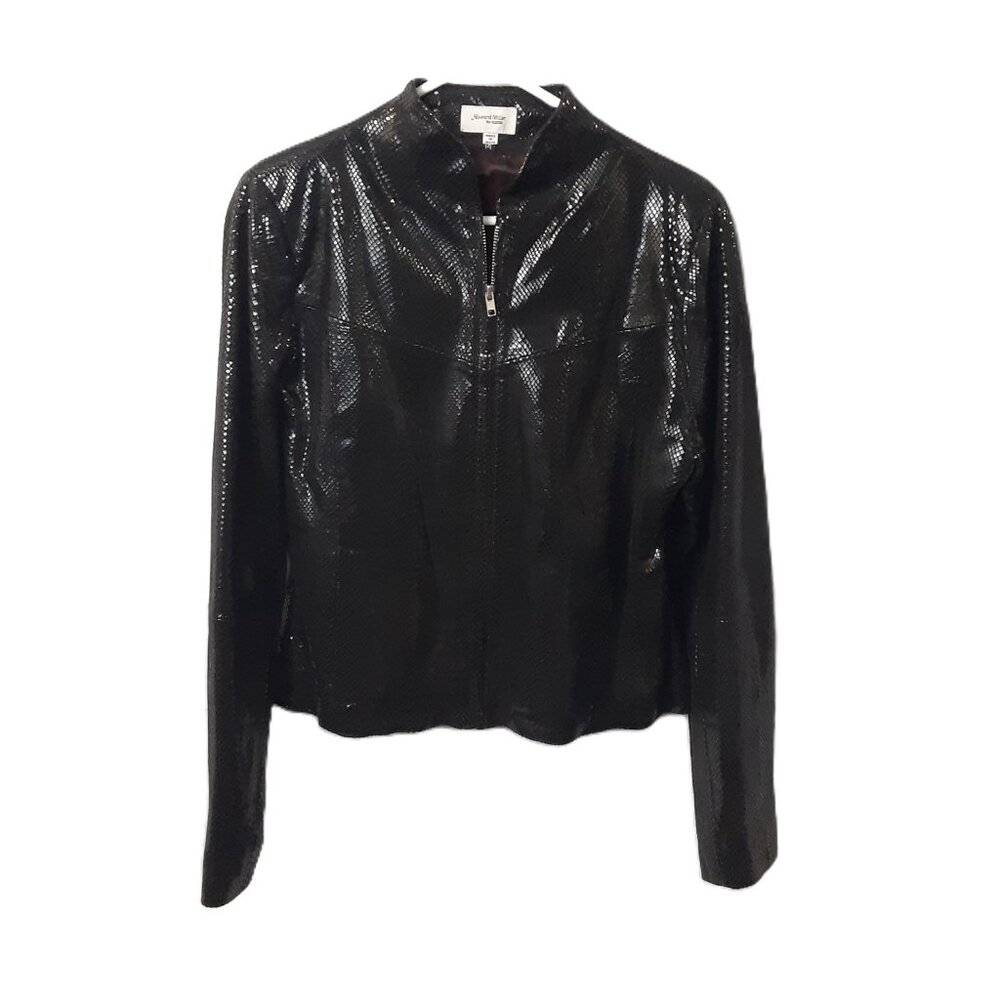 Howard Miller Jacket Sz 14 Black NWT $60 Leather Long Sleeve Lined Full Zip